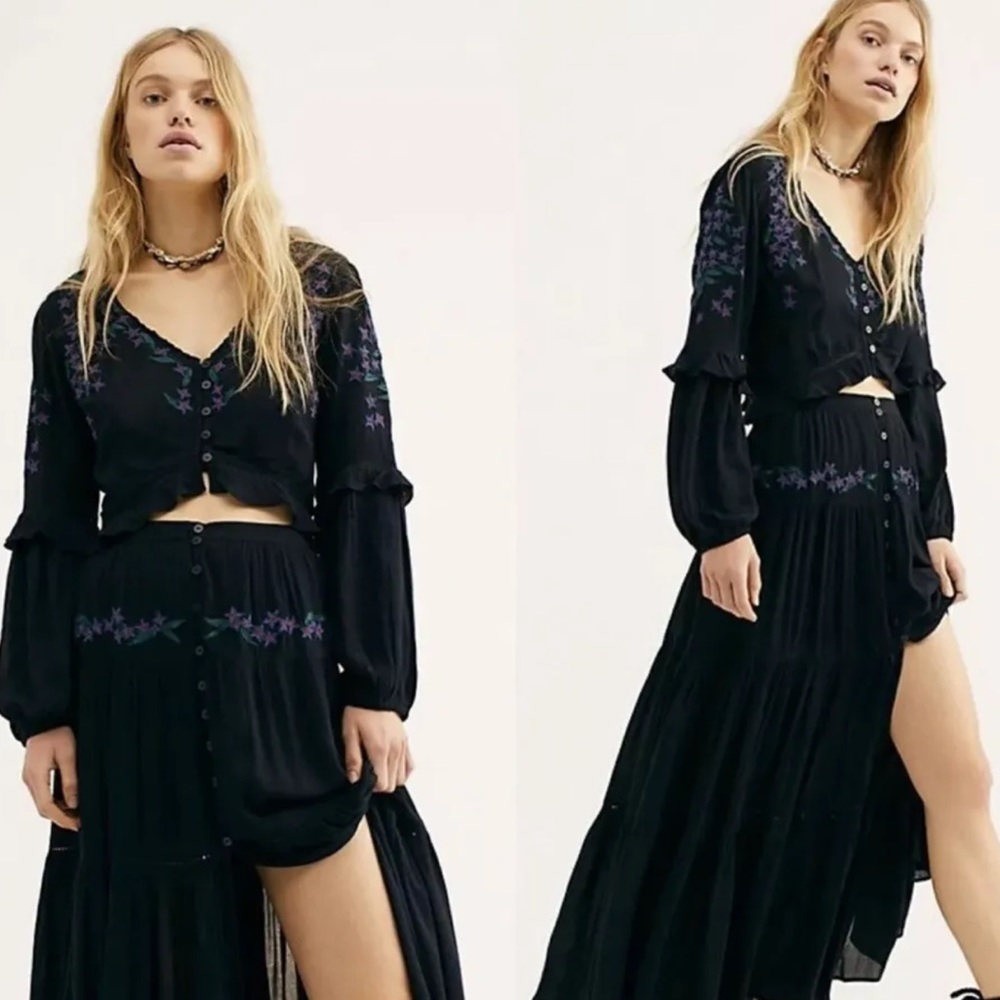 Free People Embroidered Maxi Skirt with crop top set $398 New - Picture 9 of 9